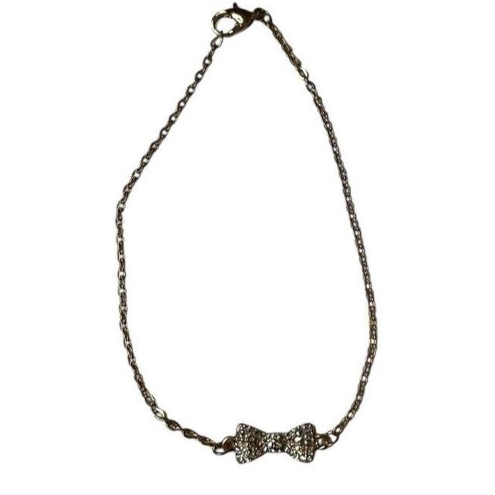 Rhinestone Bow Chain Bracelet Coquette Y2K Dainty Feminine Silver/Gold Tone 9.5"